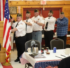 On May 7 at the monthly VFW Post 1916 meeting, new 2024-25 officers were sworn in. They are: John Noga, commander; Lenny Lacrosse, senior vice; Josh Carmichael, junior vice; Wayne Georgeson, quartermaster; and John Diny, trustee. (Submitted photo)