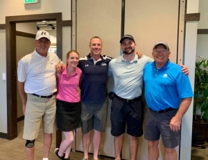 From left are Phil Hasler, Katie Matthews, Joe Seep, Mark Matthews and Jerry Griffin. The Reedsburg Athletic Club Hall of Famers were part of the Annual Paul Rosholt Memorial Golf Outing last week at the Reedsburg Country Club. A group of 152 golfers, the largest ever, took part in the event, which is a major fundraiser for the Reedsburg Athletic Club that supports Reedsburg athletics. (Submitted photo)
